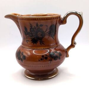 Vintage Lord Nelson Pottery England Brown Floral Pitcher / Vase with Silver Gilt